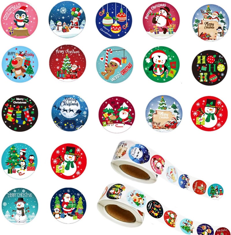 Ccswybf 1000 Pcs Christmas Stickers Roll - 1 Inch Self Adhesive Envelope & Round Stickers for Xmas Party Supplies, Holiday Greetings - Image 1